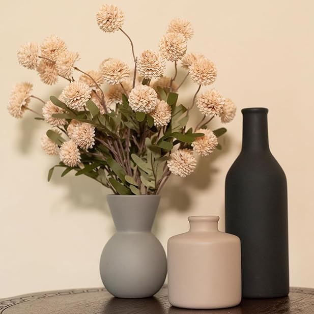 TBOHCRAFED Ceramic Flower Vase Set of 3, Fake Flowers in Vase for Centerpieces with 8 Artificial Autumn Chrysanthemums Artificial