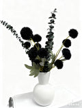 6 Artificial Silk Flowers + 3 Eucalyptus, Artificial Chrysanthemums with Stems for Home Decor, Black