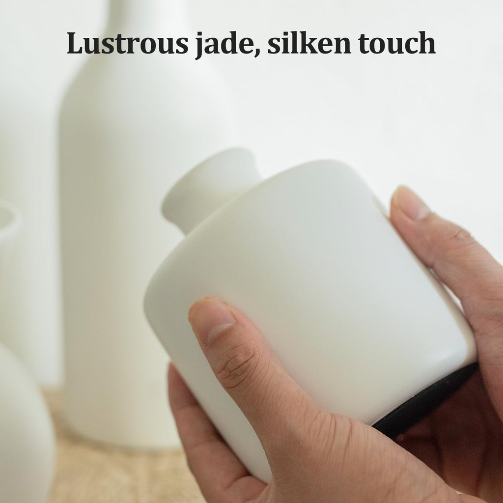 TBOHCRAFED Ceramic Flower Vase Set of 3, Fake Flowers in Vase for Centerpieces with 8 Artificial Autumn Chrysanthemums Artificial Decorative Swags