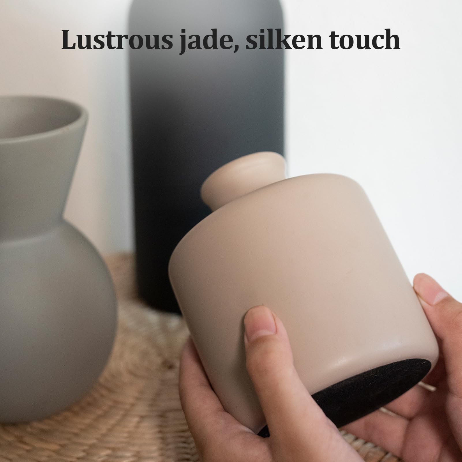 TBOHCRAFED Ceramic Flower Vase Set of 3, Fake Flowers in Vase for Centerpieces with 8 Artificial Autumn Chrysanthemums Artificial