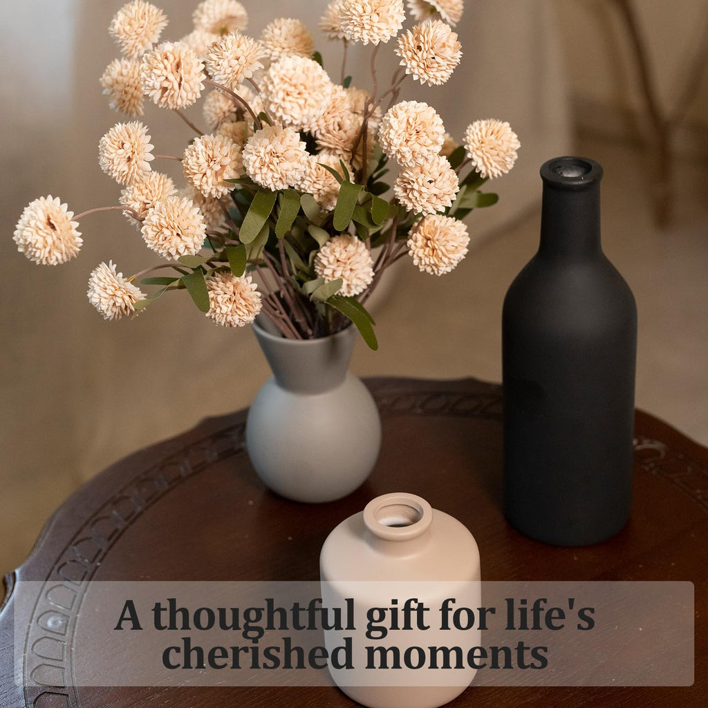 TBOHCRAFED Ceramic Flower Vase Set of 3, Fake Flowers in Vase for Centerpieces with 8 Artificial Autumn Chrysanthemums Artificial