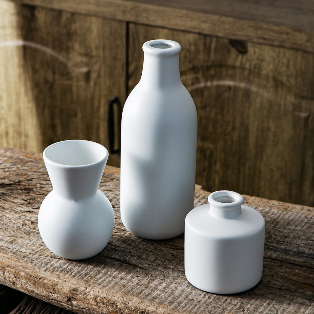 TBOHCRAFED Ceramic Flower Vase Set of 3, Fake Flowers in Vase for Centerpieces with 8 Artificial Autumn Chrysanthemums Artificial Decorative Swags